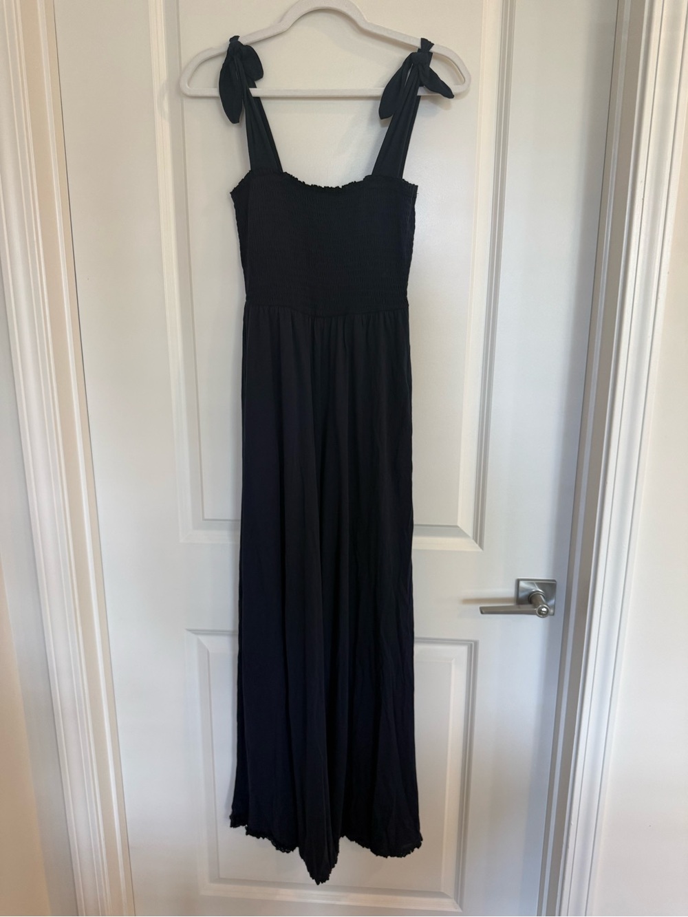 Intimately Free People Navy Smocked Wide-Leg Jumpsuit with Tie Straps